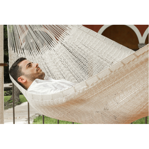 Mayan Legacy Queen Size Outdoor Cotton Mexican Hammock in Marble Colour