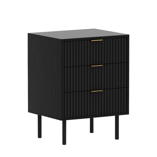 Evelyn Bedside Table with 3 Drawers - Black