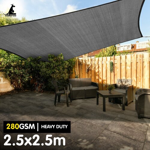 280GSM Outdoor Sun Shade Sail Canopy Grey Square 2.5m x 2.5m