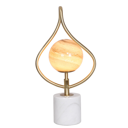 Sculptural Orange Glass Table Lamp with White Marble Base