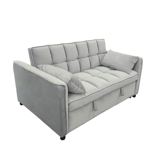 Tufted 2-Seater Velvet Sofa Bed - Light Grey