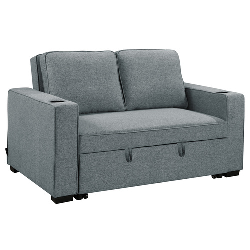 Hoffman Linen Sofa Bed with Cushions & Cup Holders Dark Grey