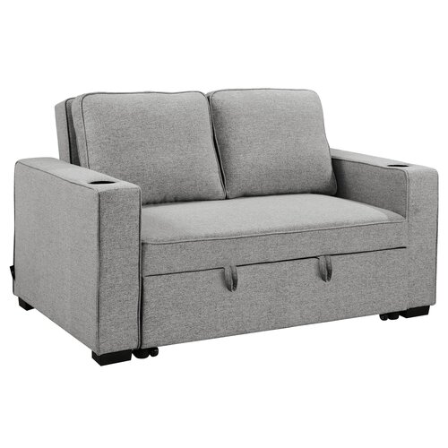 Sarantino Hoffman Linen Sofa Bed with Cushions &Cup Holders Light Grey