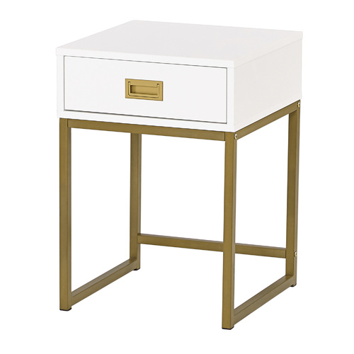 Emilia Bedside Table Night Stand - White/Gold