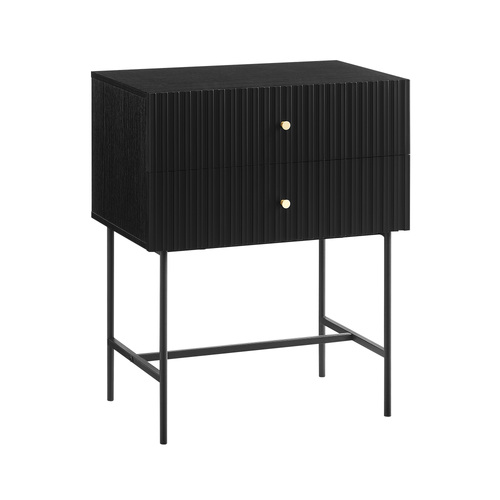 Arden Fluted 2-Drawer Bedside Table Night Stand - Black