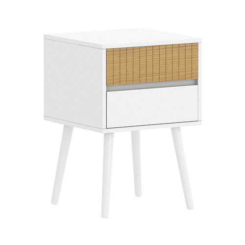 Clio Bedside Table Night Stand - White/Natural